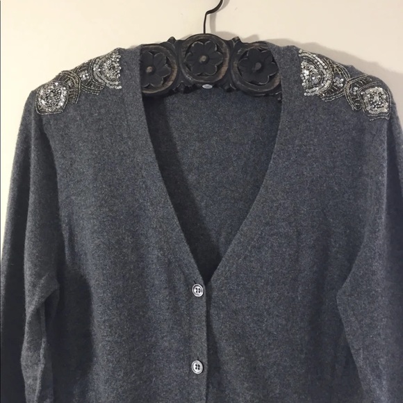 Gerard Darel Women Button Down Cardigan Sweater Beaded Large Grey V Neck - Picture 7 of 9